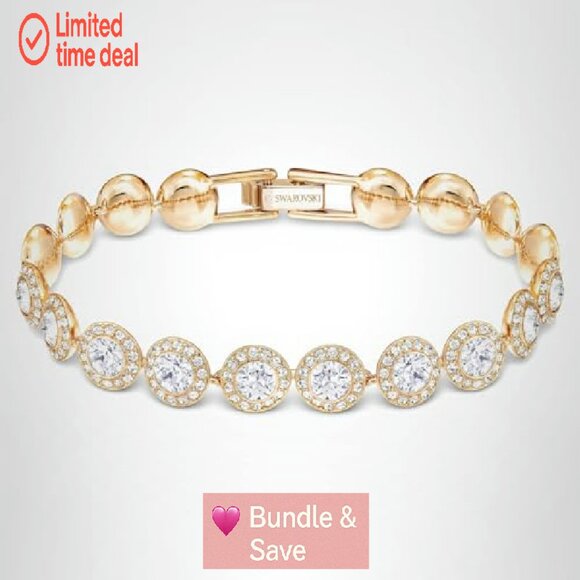 Crystal Tennis Bracelet, 6 3/8 Inches, Rose Gold Tone, White Stones - Picture 2 of 8